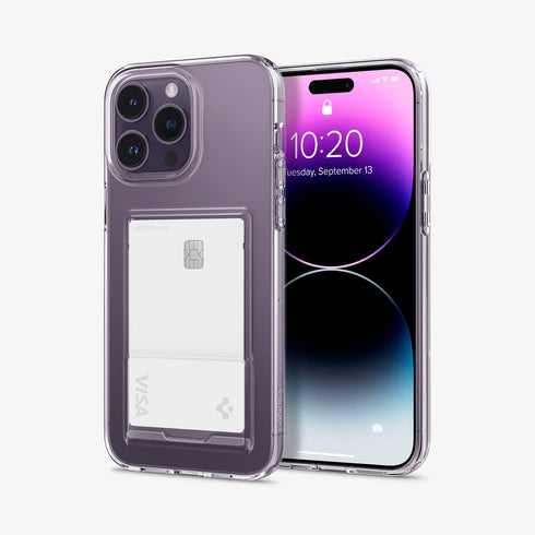 ACS04832 - iPhone 14 Pro Max Case Crystal Slot in crystal clear showing the back with card in slot
